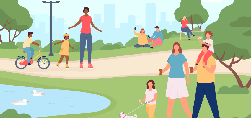 An illustration of families enjoying a park